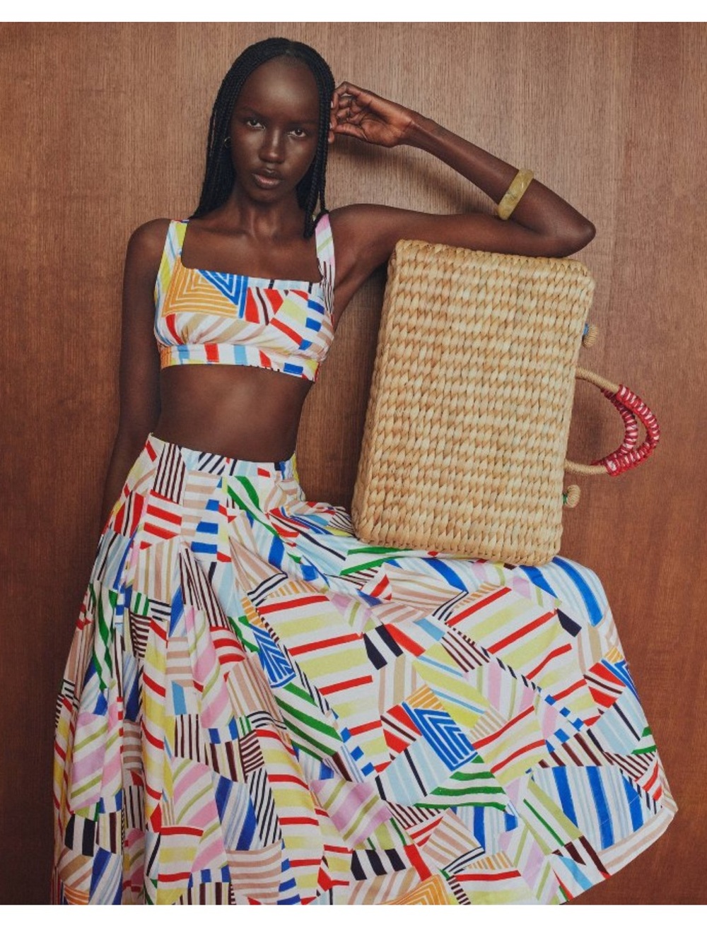 Rosie Assoulin Women's Pleated Poplin Madras Midi Skirt